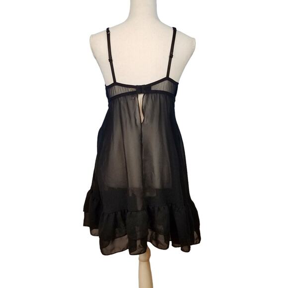 INNER SECRETS Womans BLACK Sheer Babydoll Built in Bra Adjustable fit size Lg - Picture 3 of 9
